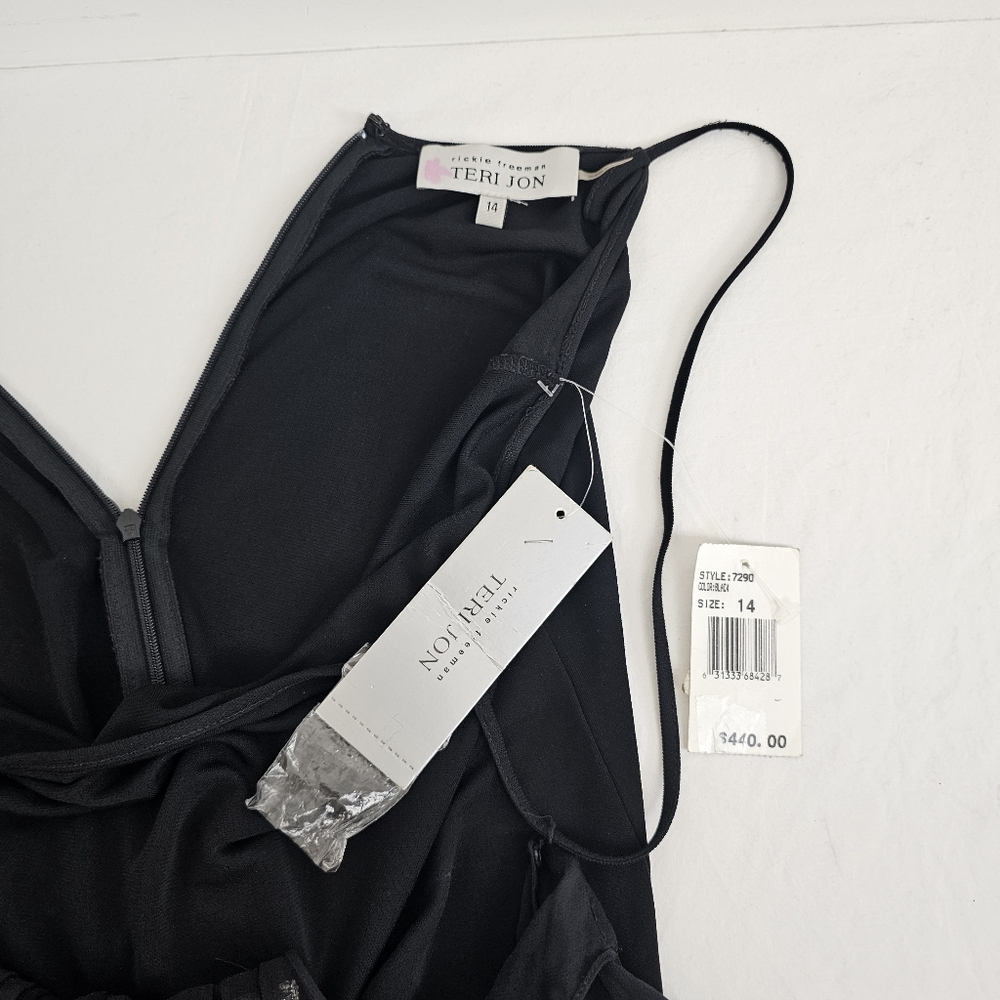 Rickie Freeman by Teri Jon Women's Black Silk Jewel Midi Dress Size 14 $440 MSRP - Picture 12 of 16